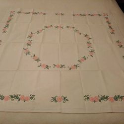 Vintage 1940s Hand Painted Cotton Card Table Cloth