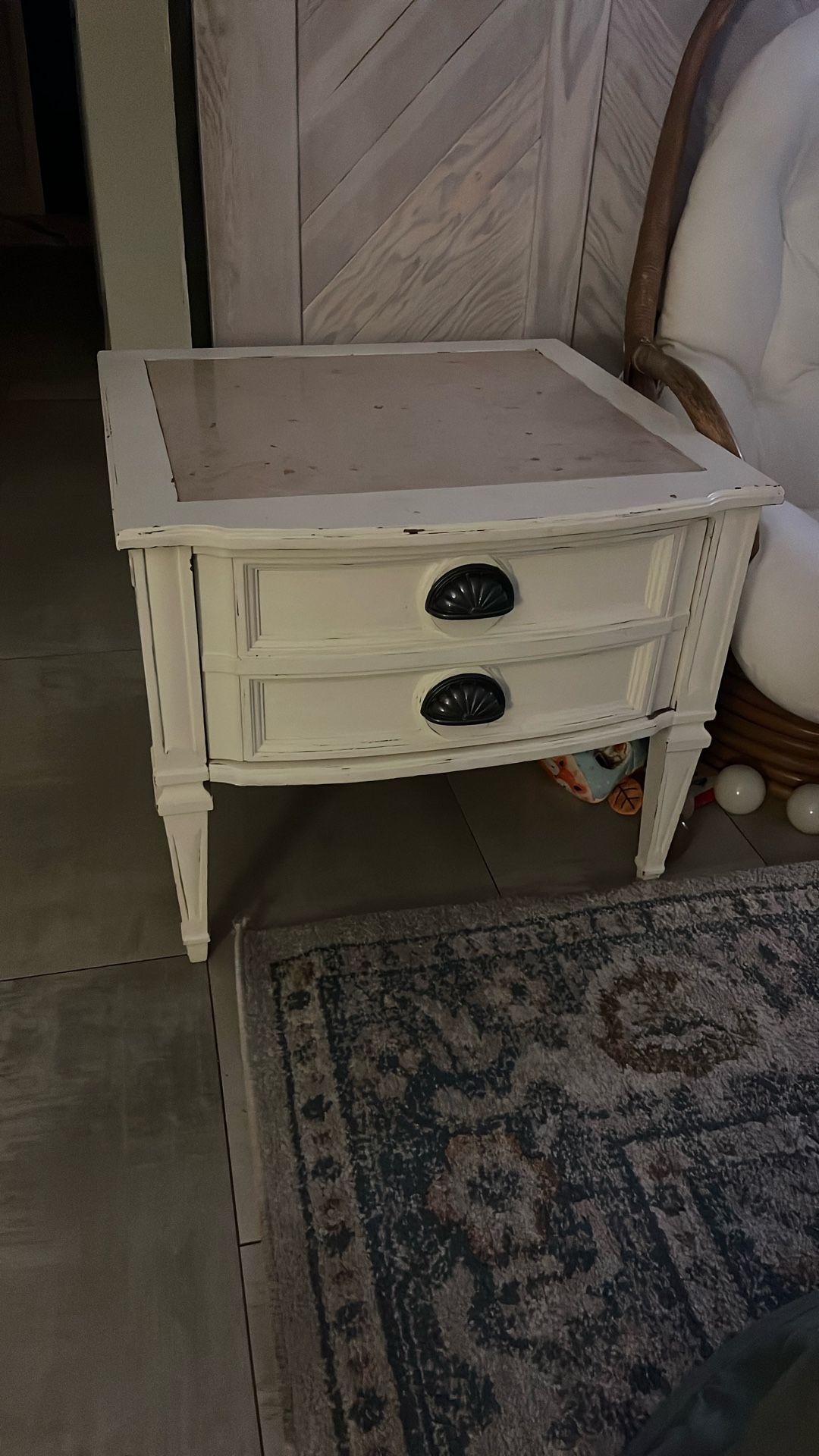 Solid Wood Side Table With Marble Top