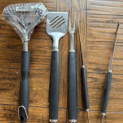 New 18'' Stainless Grill Grate Cleaner + EUC Grill Utensils