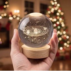 3.15" (80mm) Solar System Crystal Ball 3D Sun System Planets Model Globe with Wooden Base Home Decorative Ornament Astronomy Gifts for Lover Girlfrien