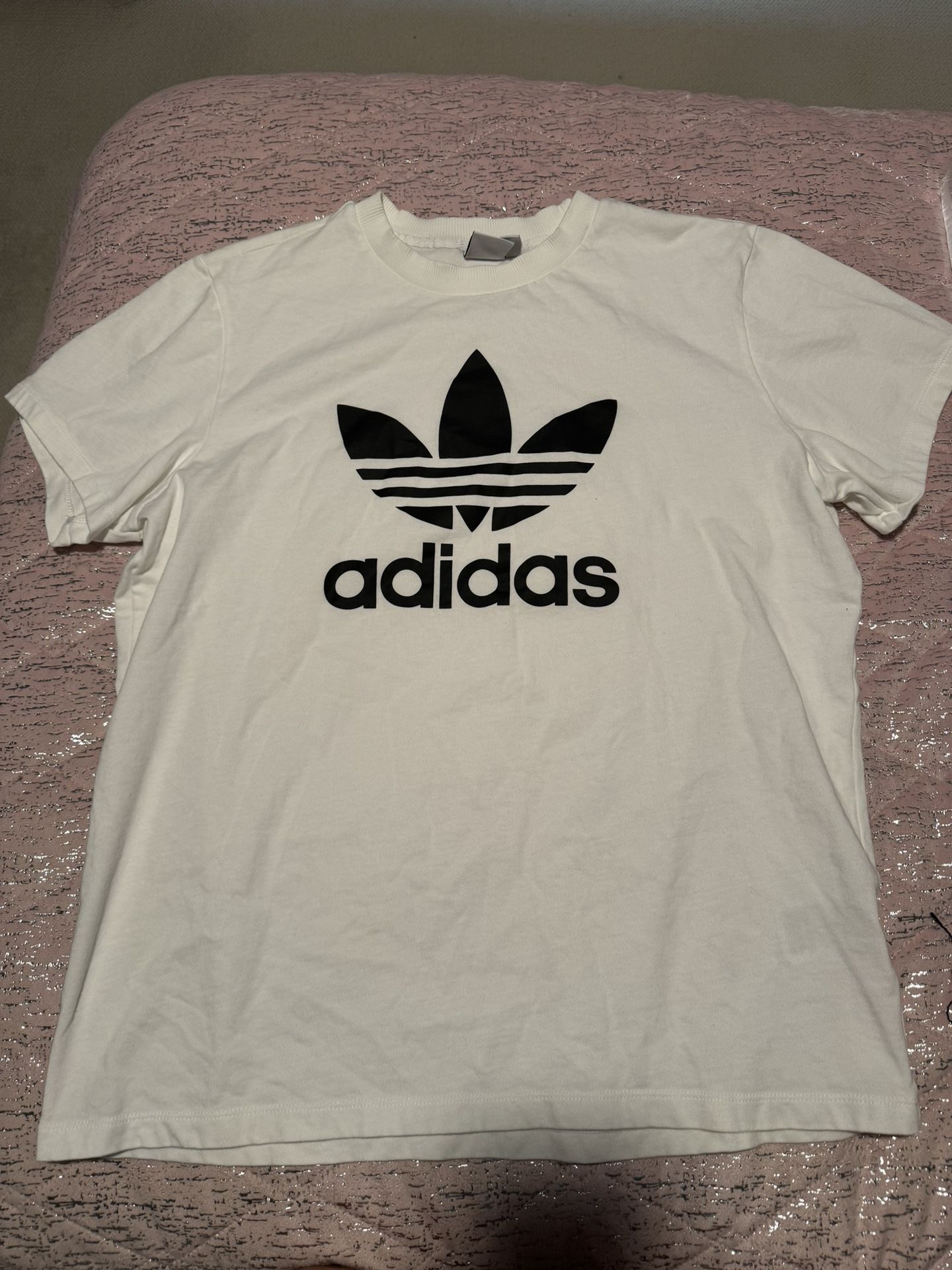 Adult White Black Adidas Large Short Sleeved Shirt