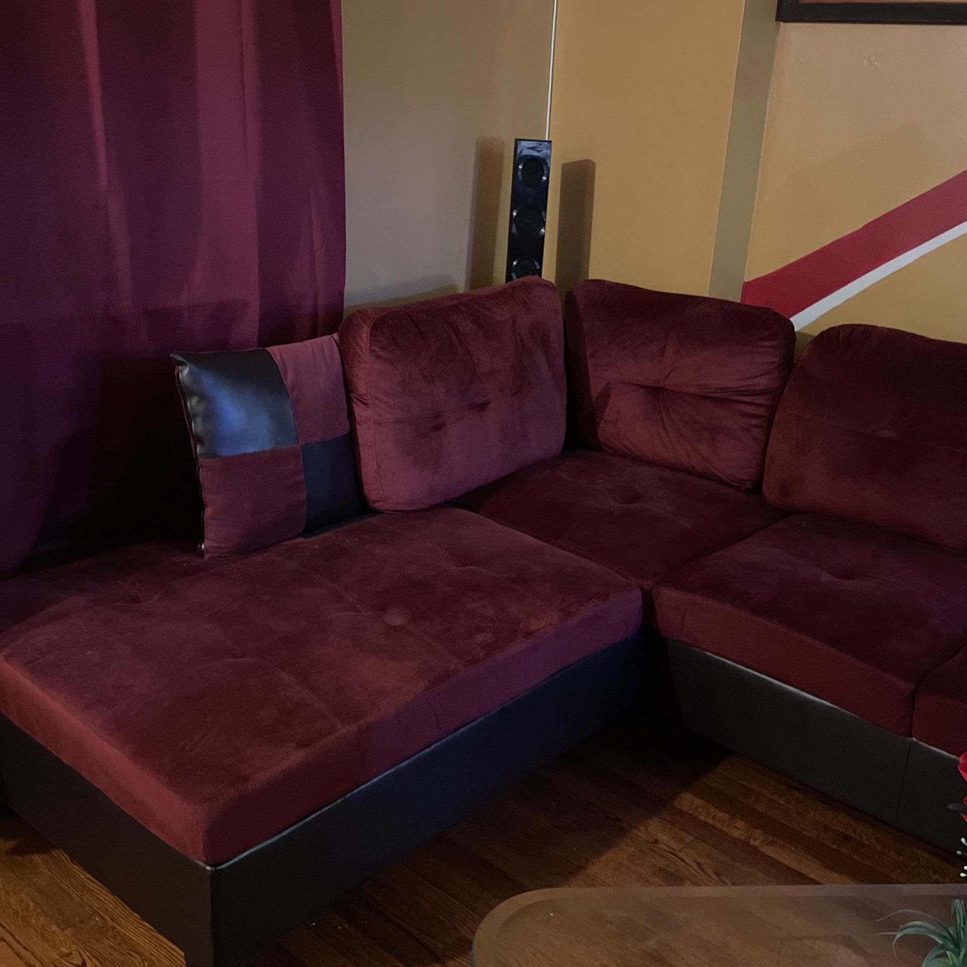 Burgundy And Black Sectional Couch Only 7 Months Old
