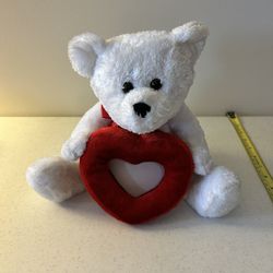 White Teddy Bear with Red Heart Picture Frame