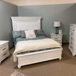 Kanwyn Whitewash Panel Bedroom Set Bed, Dresser, Mirror, Nightstand, Chest.  Queen Or King Set 