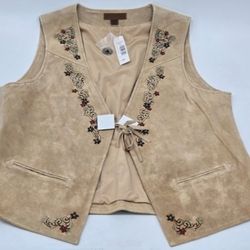 Pendleton Western Leather Suede Vest Womens XL Beaded Southwest Floral NWT