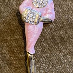 Vintage Elegant Gold Enamel Rhinestone “Lady In Hat Designer Broach 