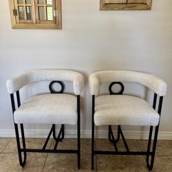 24” Bar Stools Set of 2, Counter Height Bar Stools with Arm Rest, PU Leather Bar Stools with Backrest, Black Metal Frames, for Kitchen Island, Pub, Cl