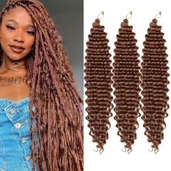 Sarannala Deep Wave Crochet Braids Hair Extensions 22 Inch Bug Ocean Wave Crochet Hair 3 Packs Synthetic Deep Wave Braiding Hair 