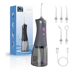Brandnew Water Dental Flosser Cordless for Teeth, 350ML Water Dental Flosser Teeth Pick 4 Modes Portable Oral Irrigator with 4 Jet Tips Rechargeable 