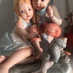 NARCO Girl Boy & Squirrel Collectable Ceramic Figurine 8” tall Vintage