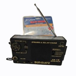 Sun-Mate Solar Powered AM/FM Radio Dynamo Hand Crank Emergency Radio 1995 w/ Box