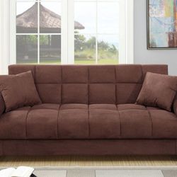 Brand New Brown Futon Sofa Storage Sleeper