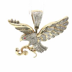 Men’s 10k Two Toned White Yellow Gold Diamond and Red Stone Eagle and Snake Pendant for Necklace GP3131303