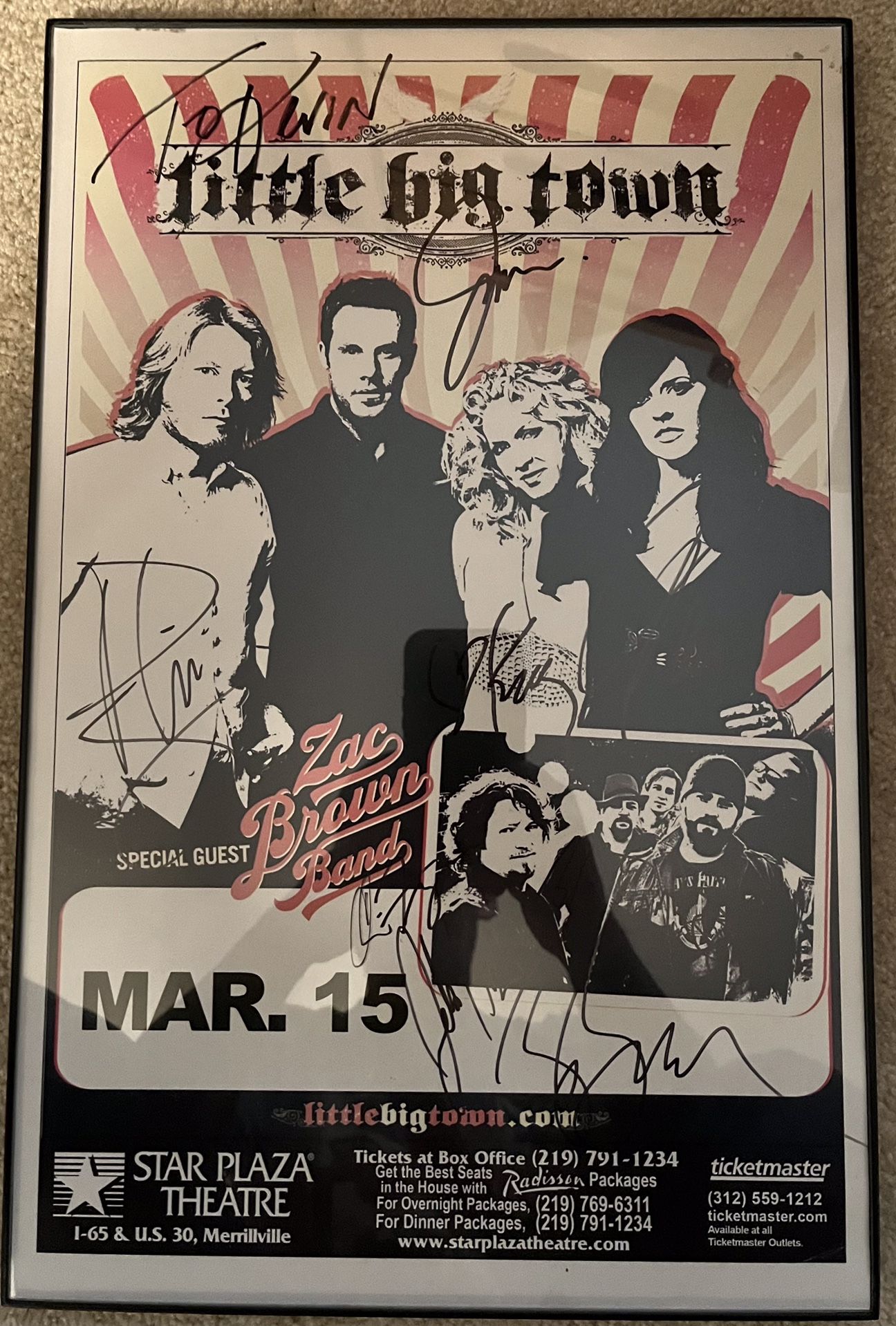 LITTLE BIG TOWN TOUR CONCERT AUTOGRAPHED TOUR POSTER MINT CONDITION