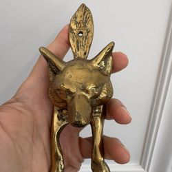 Brass fox or wolf door knocker. Antique vintage MCM Hunt Style. Great on front or bathroom door. Or display. 