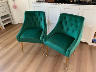 Dining Chair Set of 2, Upholstered Velvet with Back Pull Rod. Green