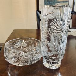 Heavy Lead Crystal Vase & Bowl