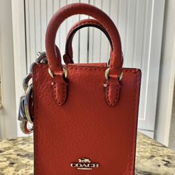 NWT Coach North South Mini Tote Leather Bag Charm Keychain CU280 Brand New Red