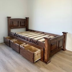 Twin Solid Wood Bed Frame With 3 Drawers $460