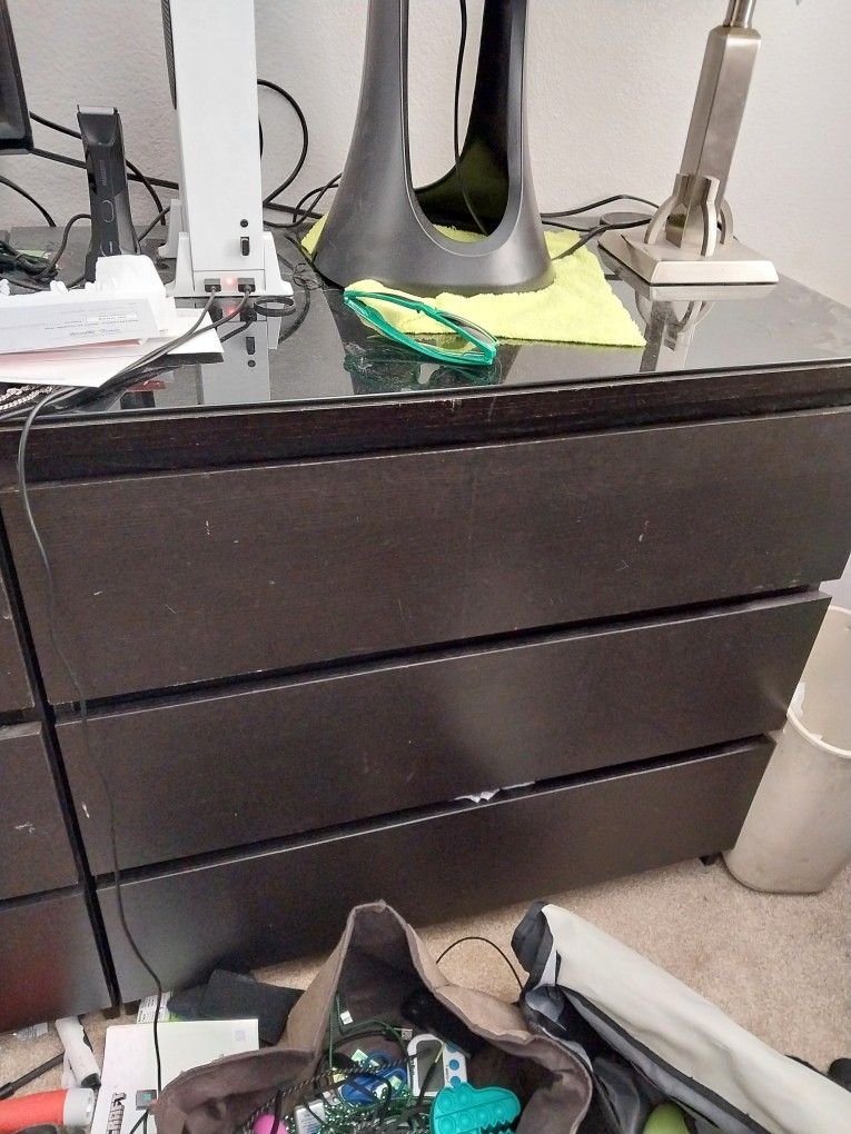 black dresser with glass top Black Dresser w/ Glass Top