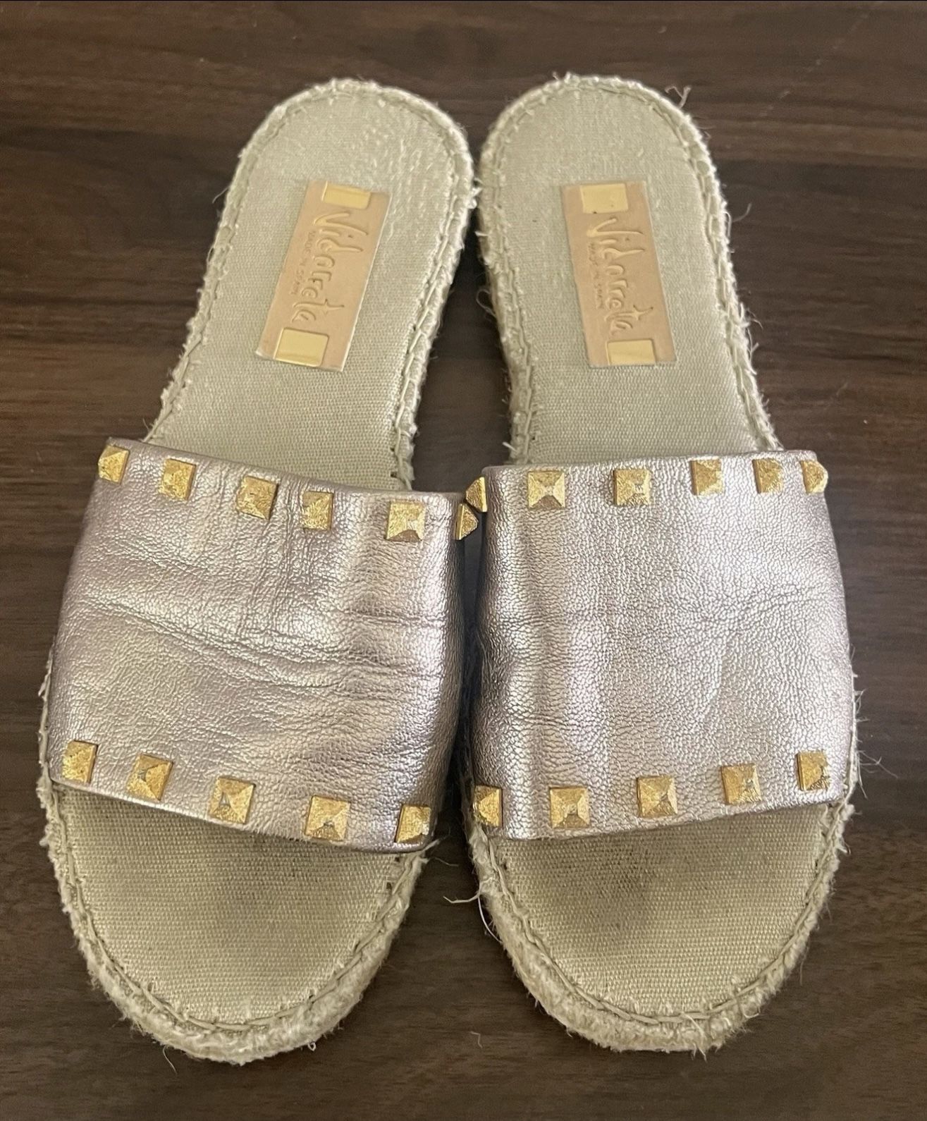Vidorreta Espadrille Sandals Flats Leather Slides Metallic Studded SIZE 8 US