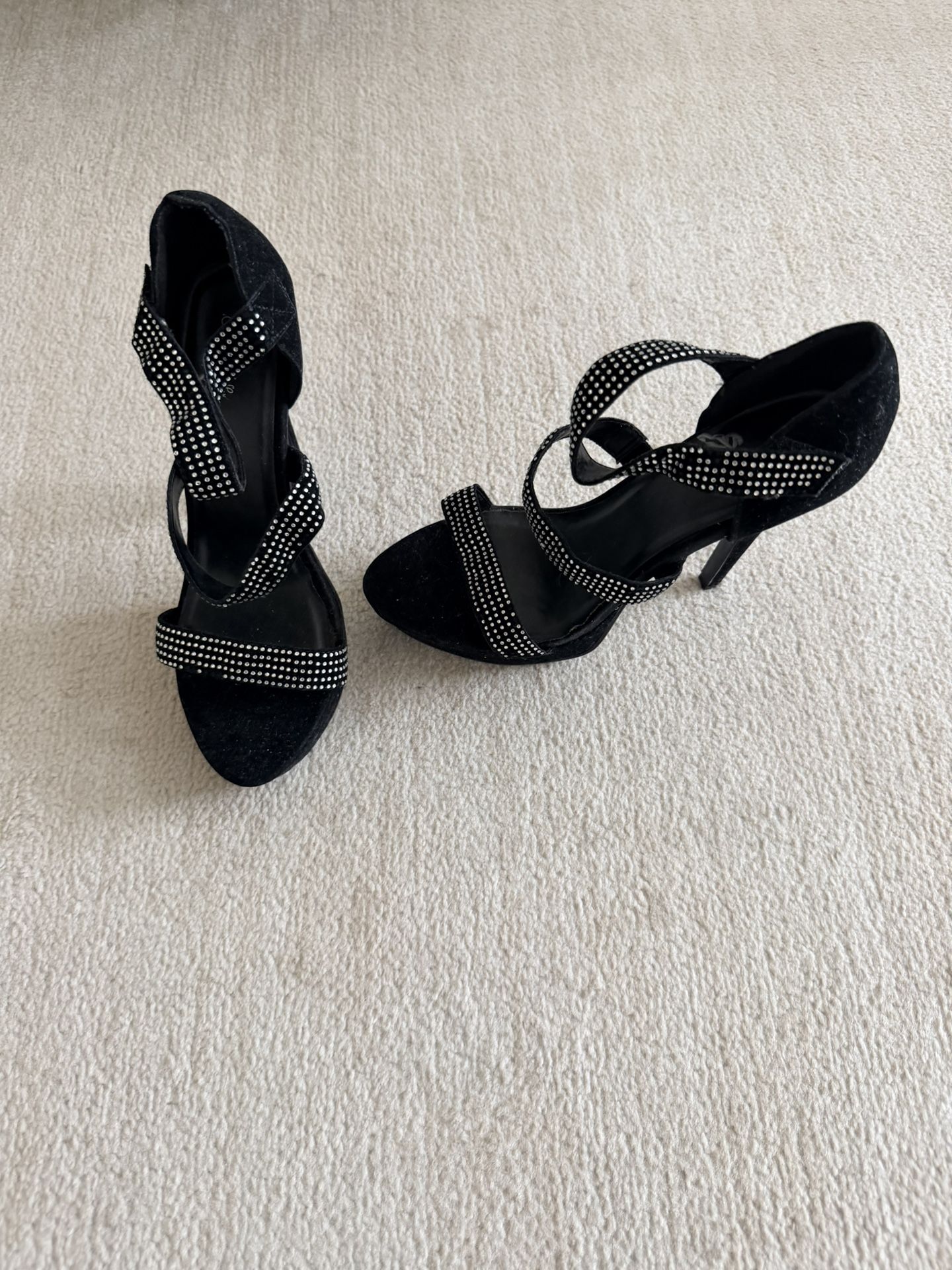 Black Velvet Rhinestone Heels