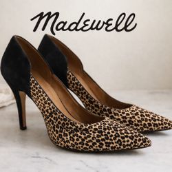 Madewell Maddie Leather Speckled Calf Hair & Black Suede Heels 7.5