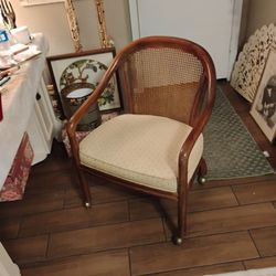 Vintage Wooden Chair With Brass Wheels