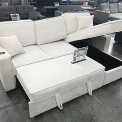 2pcs Sectional sofa w/storage chaise,pulloutbed,cupholders & Usb connection