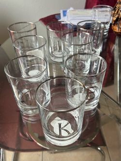 NEW Set 8 Glass With Silver Initials. SALE.  $15  🎈