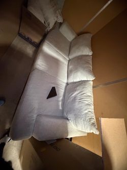 Light Gray Fabric Sofa with Throw Pillows