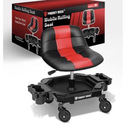 Rolling Stool with Wheels, Adjustable Height Pneumatic Garage Work Mechanic Stool Seat with Backrest, 400 LBS Capacity 360° Swivel Mechanic Crepper Ch