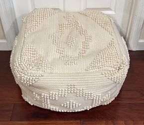 Large Gorgeous BOHO Cream Textured Floor Pouf Ottoman 24”x24” just $35