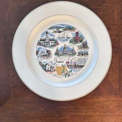 Vintage Souvenir Plate IOWA Little Brown Church, Quaker Oats...