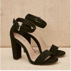 Torrid Black Two Strap Tapered Faux Suede Sandal Heels 