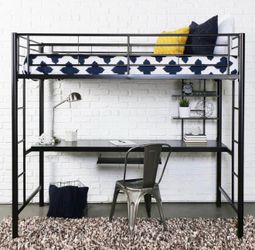 ⭐️ NEW🌟Walker Edison Timothee Urban Industrial Twin Over Workspace Metal Bunk Bed, Twin Size, Black
