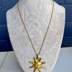 Golden Casting Sun Pendant Necklace