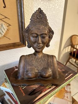  Hand Carved Ornate Wooden Woman Bust 