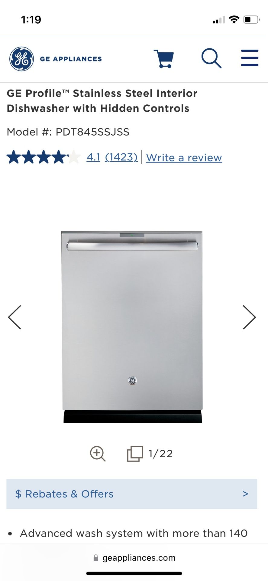 GE Profile™ Stainless Steel Dishwasher with Hidden Controls