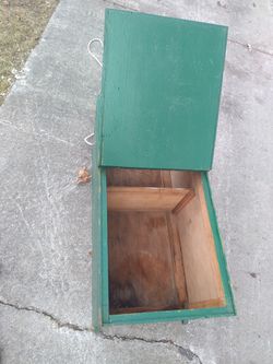 Vintage Wooden Pull Behind Ice Fishing Sled with storage and light