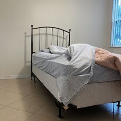 Twin Bed Frame w/ Headboard + Box Spring & Mattress