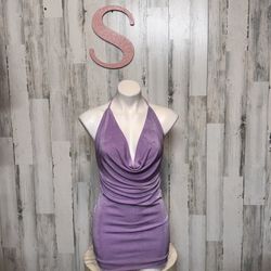 Fiestar Lavender Cowl Neck Ruched Halter Mini Dress  Size Small