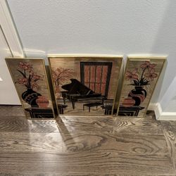 Vintage 80s Printed Mirror Wall Hanging Art Picture Framed