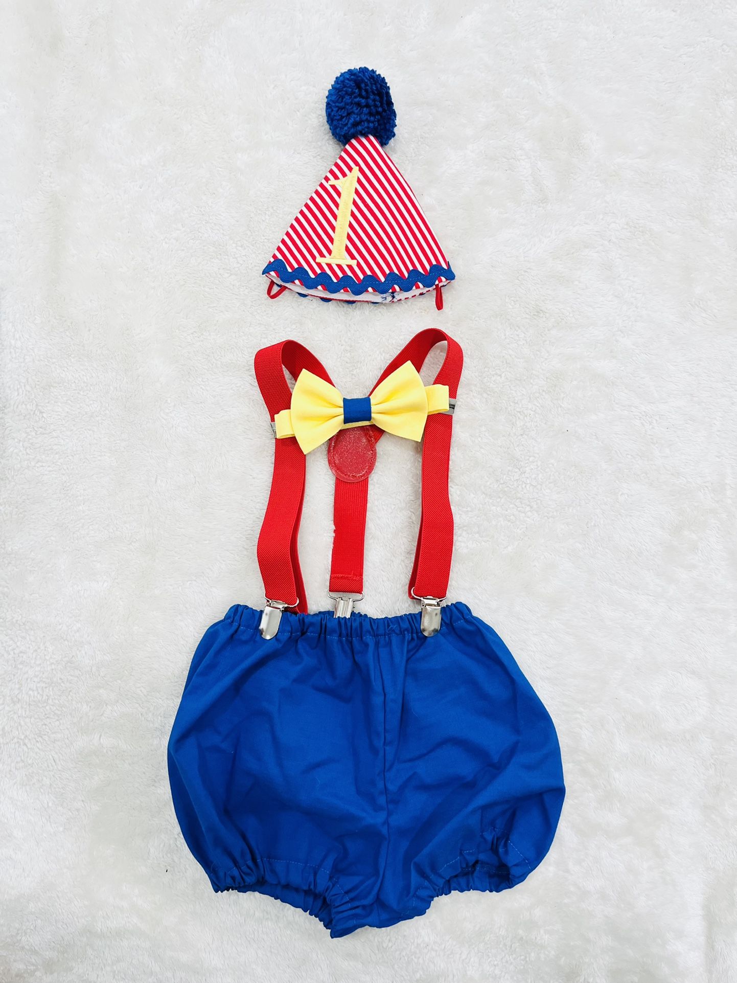 Baby Smash Cake 1st Birthday Outfit Carnival Circus Theme Red Blue Yellow
