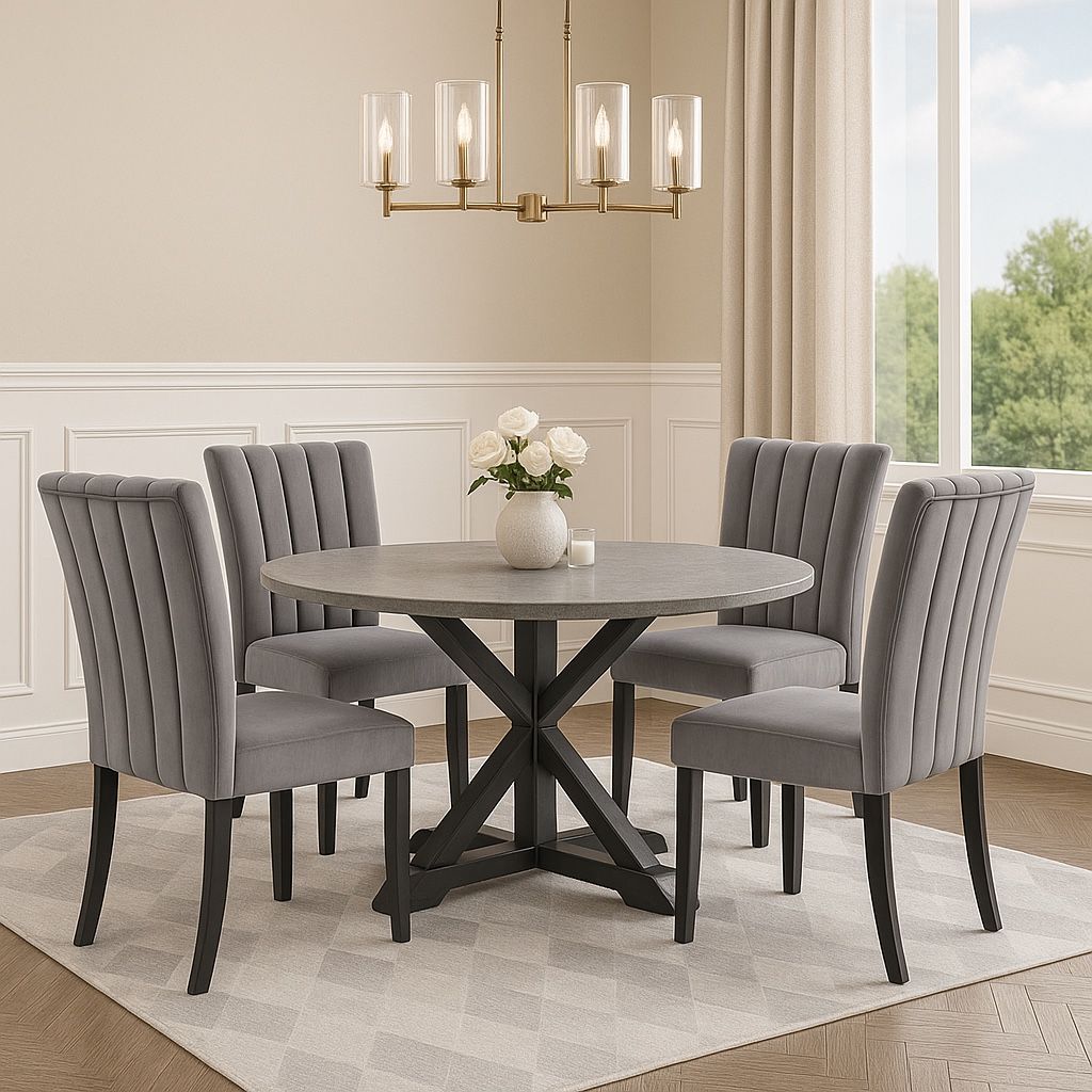 Set Of 4 Gray Velvet Dining Chairs [NEW]* Table not included*