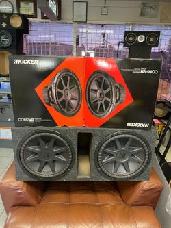 X2 Kicker 43CVR154 CompVR 15" subwoofer with dual 4-ohm voice coils and Car Audio Dual 15″ Vented Subwoofer Stereo Sub Box Ported Enclosure 5/8″ MDF