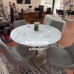 5 Pcs Marble Dining Set Table and 4 Chairs Barchoni