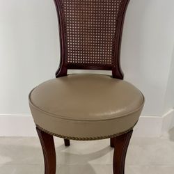 Beige Chair Country French Cane-back Round Seat Brass Embellished 