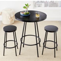 Bistro Dining Set 3 Piece, Modern Round Counter Height Pub Table, Compact High Top with Bar Stools Pub Dining Set for Kitchen, Breakfast Room - Black