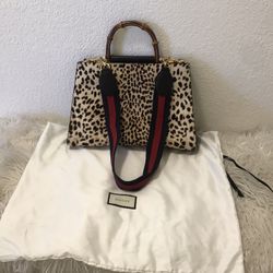 Authentic Gucci Pre-Owned Large Bamboo Nymphaea Horsehair Satchel